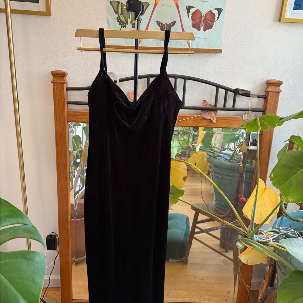 Vintage Black Velvet Cowl Neck Slip Dress - 90s Y2K Glam Maxi Gown